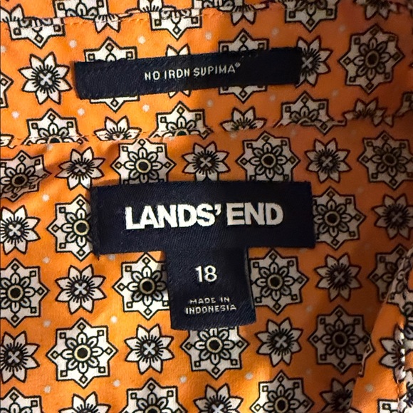 Lands' End Women's Orange Floral Button Down Shirt - Picture 2 of 4
